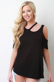 Smooth Knit Cold Shoulder Torn Neck Top