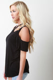 Smooth Knit Cold Shoulder Torn Neck Top