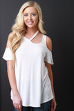 Smooth Knit Cold Shoulder Torn Neck Top