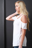 Smooth Knit Cold Shoulder Torn Neck Top