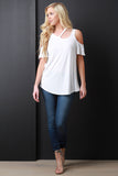 Smooth Knit Cold Shoulder Torn Neck Top