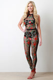 Floral Embroidered Halter Neck Jumpsuit