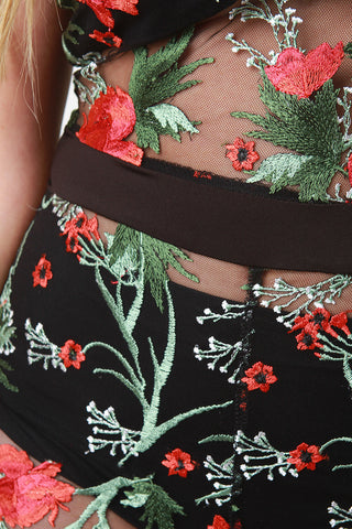 Floral Embroidered Halter Neck Jumpsuit