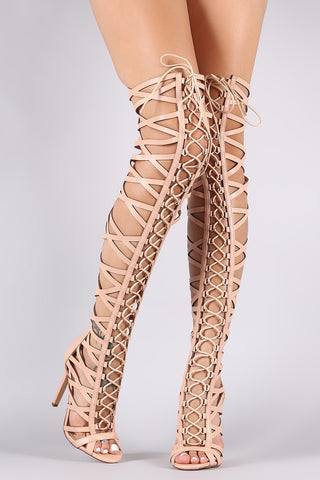 Strappy Open Toe Lace-Up Gladiator Heel