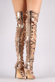 Metallic Patent Strappy Open Toe Lace-Up Gladiator Heel