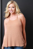 Ribbed Knit Cutout Racerback Sleeveless Top