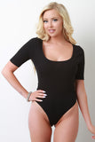 Ribbed Knit Square Neck High Cut Bodysuit