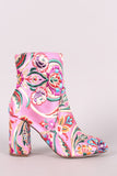 Floral Brocade Block Heeled Booties