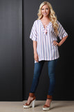Striped Lace-Up Tassel Boxy Top