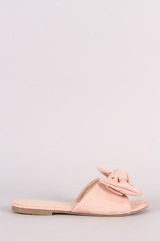 Suede Bow Open Toe Slide Sandal