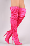 Slouchy Satin Pointy Toe Stiletto Over-The-Knee Boots