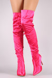 Slouchy Satin Pointy Toe Stiletto Over-The-Knee Boots