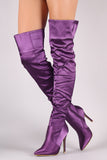 Slouchy Satin Pointy Toe Stiletto Over-The-Knee Boots