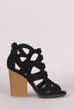 Qupid Peep Toe Cutout Stacked Chunky Heeled Booties