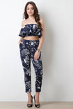 Floral Ruffle Tube Top And High Waist Pants Set