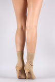 Qupid Knit Peep Toe Suede Stiletto Ankle Boots