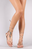 Vegan Leather Lace-Up Thong Wedge Sandal