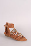 Suede Metallic Accent Cutout Wedge Sandal