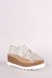 Qupid Perforated Lucite Lug Sole Lace Up Oxford Wedge