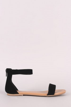 Nubuck Single Band Ankle Strap Flat Sandal