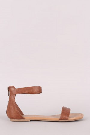 Vegan Leather Single Band Ankle Strap Flat Sandal