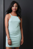 Square Cutaway Ribbed Knit Mini Dress