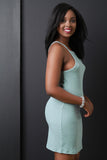 Square Cutaway Ribbed Knit Mini Dress