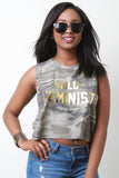 Wild Feminist Camouflage Sleeveless Crop Top