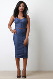 Stretchy Denim Button Decor Bustier Crop Top