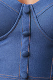 Stretchy Denim Button Decor Bustier Crop Top