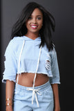 Distressed Chambray Hoodie Top