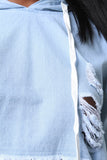 Distressed Chambray Hoodie Top