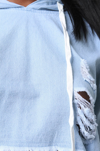 Distressed Chambray Hoodie Top