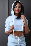 Distressed Chambray Hoodie Top