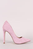 Suede Back Lattice Pointy Toe Pump