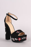 Delicious Nubuck Butterfly And Flower Chunky Platform Heel