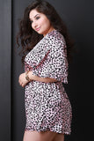Leopard Print Satin Plunging V-Neck Romper