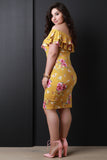 Off The Shoulder Floral Print Tiered Ruffle Midi Dress