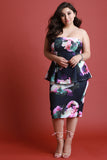 Textured Floral Print Strapless Peplum Top