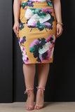 Textured Floral Print High Waist Pencil Midi Skirt