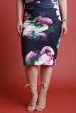 Textured Floral Print High Waist Pencil Midi Skirt