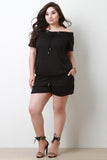 Off The Shoulder Drawstring Front Pouch Top