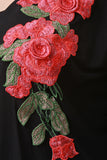 Semi-Sheer Mesh Floral Applique Long Line Cardigan