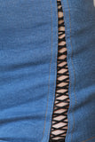 High Waisted Vegan Leather Lattice Side Denim Shorts