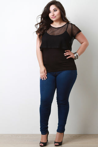 Two Piece Crop Mesh With Spaghetti Tank Top