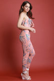 Leaf Print Ruffle Tube Top And High Waist Pants Set