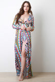 Geometric Print High Thigh Slit Maxi Dress