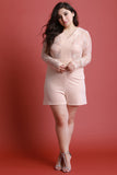 Floral Lace Contrast V-Neck Long Sleeve Romper