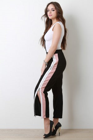 High Rise Zippered Side Stripe Relaxed Pants