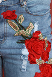Floral Embroidered Distressed Boyfriend Denim Jeans